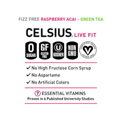 CELSIUS Fizz Free Raspberry Acai Green Tea, Sugar Free Energy Drink, 12 Fl Oz (Pack of 12)
