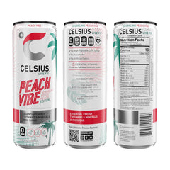 CELSIUS PEACH VIBE Sparkling White Peach, Sugar Free Energy Drink, 12 Fl Oz (Pack of 12)